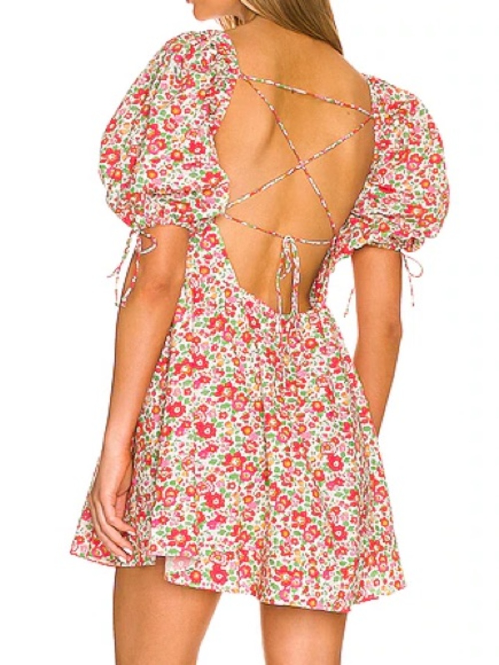 For Love & Lemons Auden Puff Sleeve Floral Mini Dress in Red, NWOT, Size M - Picture 2 of 9